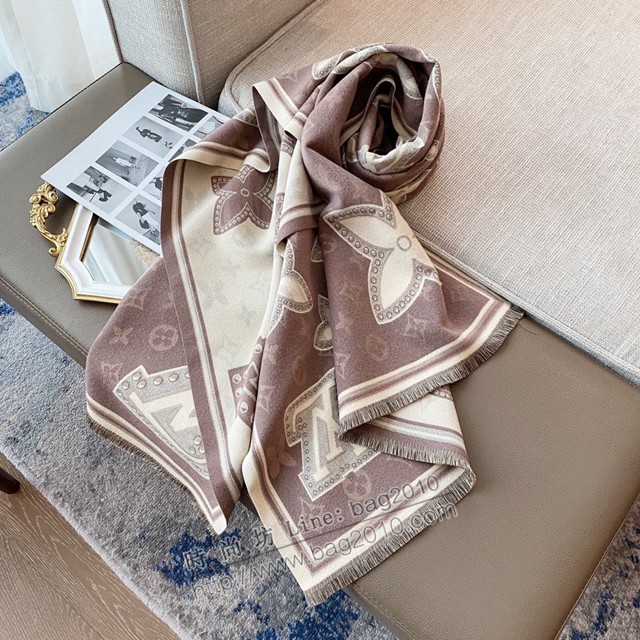 Louis Vuitton路易威登雙面雙色圍巾 M73886 LV新款水晶絨老花真絲羊毛提花長巾  mmj1262